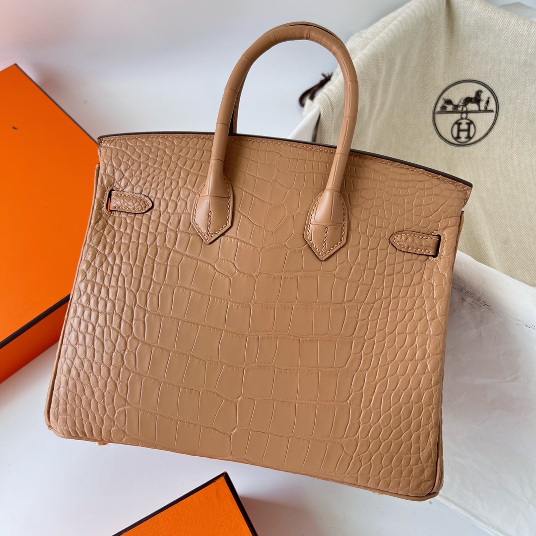 에르메스 버킨백25 골드브라운 금장 악어가죽